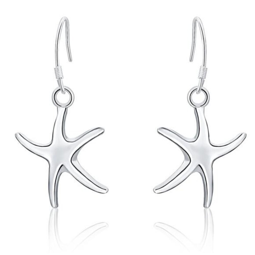 Silver Starfish Earrings 925 Sterling Charm Cute for Women Luxury Fashion Party - Picture 4 of 6